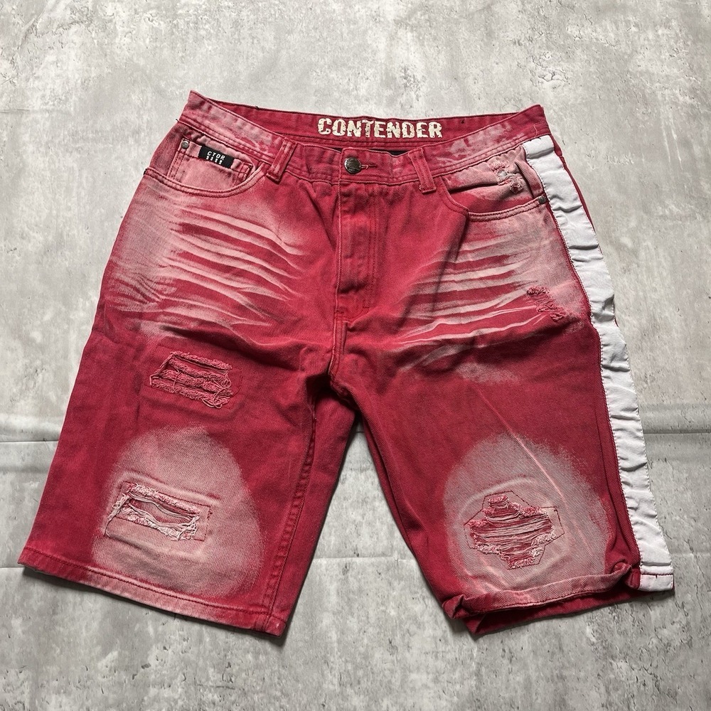 Contender Denim Red Shorts Men Size 38 Cotton 12" Inseam Y2K Streetwear Gorpcore